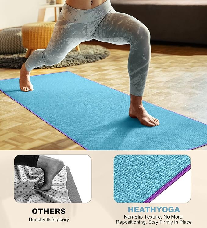 Heathyoga Hot Yoga Towel Non Slip, Microfiber Non Slip Yoga Mat Towel, Exclusive Corner Pockets Design, Dual-Grip, Sweat Absorbent, Perfect for Hot Yoga, Bikram, Pilates and Yoga Mats