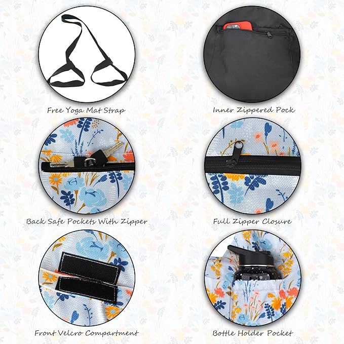 Large Yoga Mat Bag Yoga Bags and Carriers Fits All You Stuff Yoga Tote Bag with Yoga Mat Strap, Elastic Pockets and Zipper Pockets
