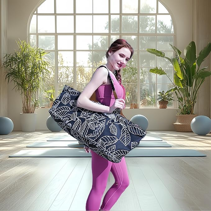 Large Yoga Mat Bag for Women Men, Travel Gym Bag for Pilates Office Beach Workout, Yoga Mat Tote Carrier with Mat Strap for 1/4" 1/2" Thick Exercise Yoga Mat