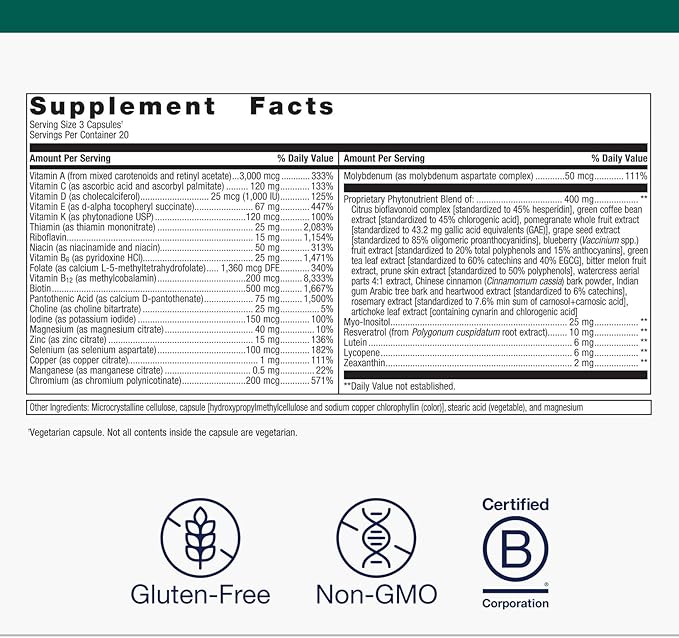Metagenics PhytoMulti Multivitamin - 20+ Essential Vitamins & Minerals with Phytonutrients - Supports Healthy Aging, Cellular Health, Energy & Immune Function - Non-GMO & Gluten-Free - 60 Capsules