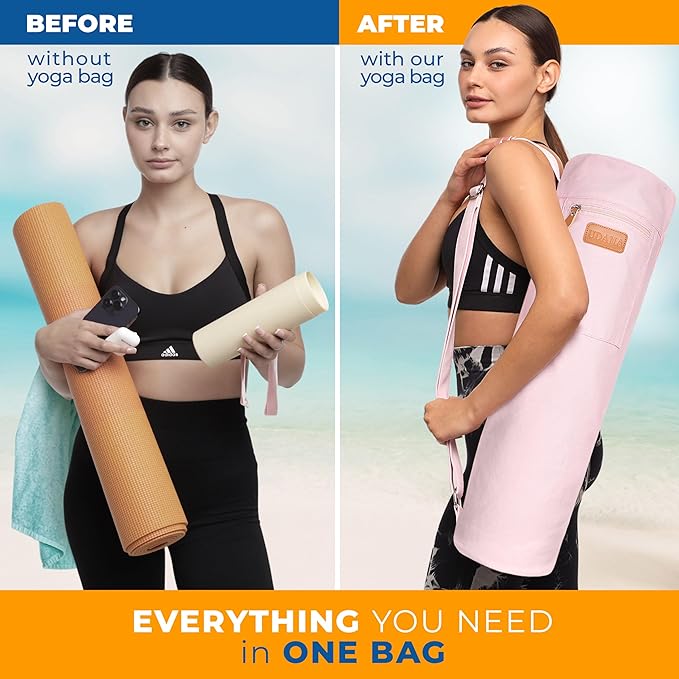 UDANA Yoga Mat Bag, Large – Fits Thick Mats, 3 Storage Pockets, Adjustable Strap