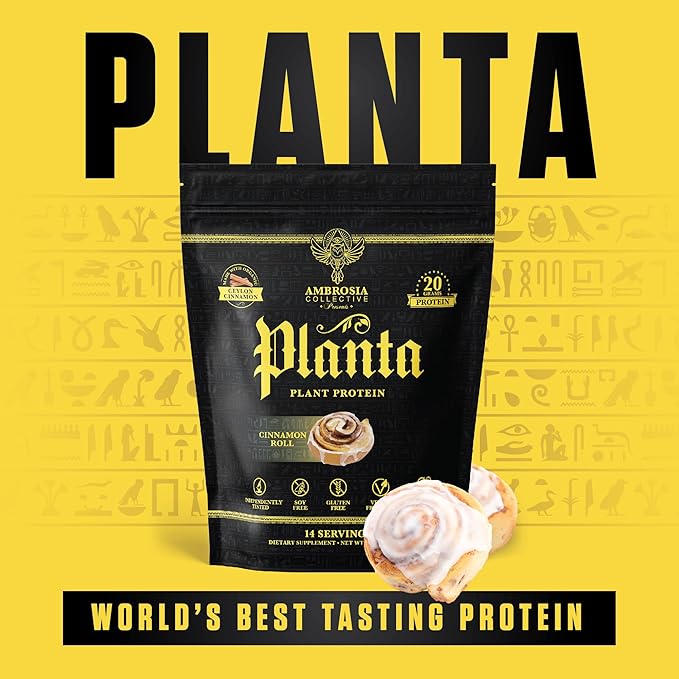 Ambrosia Planta - Premium Plant-Based Protein | Vegan & Keto Friendly | Gourmet Flavors with No Bloating or Stomach Upset | Gluten & Soy Free | No Added Sugar | 14 Servings | (Cinnamon Roll)