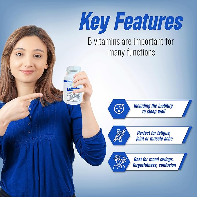 B Complex, 90 Capsules, Supports Energy, Metabolism, Brain, Immune & Nervous System Health, Non-GMO, No Soy, Gluten, Dairy