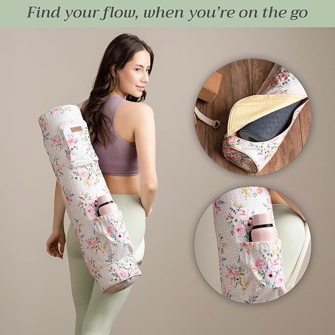 Maison d' Hermine Yoga Mat bag, Cylindrical bag for Woman&Men, yoga mat Bag &Adjustable shoulder straps Yoga Mat Carrier Bag with Drawstring Water Bottle Pocket and zipper pocket