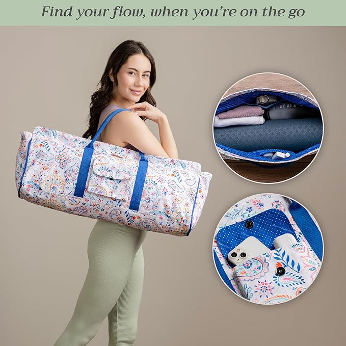 Maison d' Hermine Yoga Mat bag, Cylindrical bag for Woman&Men, yoga mat Bag &Adjustable shoulder straps Yoga Mat Carrier Bag with Drawstring Water Bottle Pocket and zipper pocket