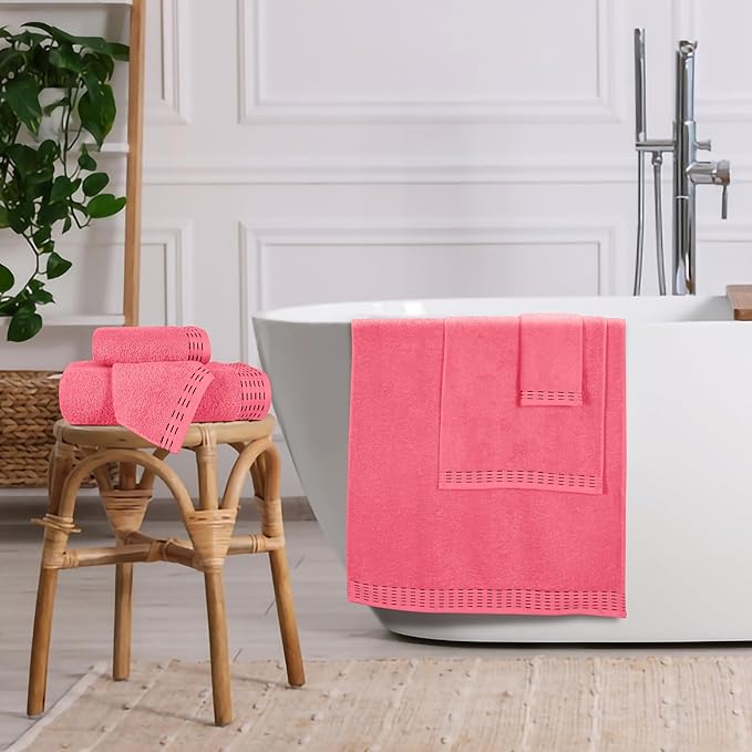 Ultra Soft 6 Pack Cotton Towel Set, Contains 2 Bath Towels 28x55 inch, 2 Hand Towels 16x24 inch & 2 Wash Coths 12x12 inch, Ideal Everyday use, Compact & Lightweight - Coral Orange