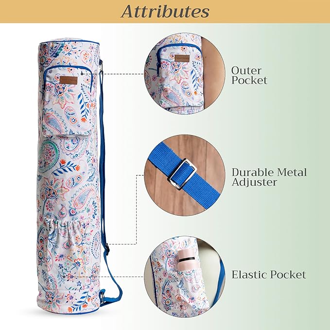 Maison d' Hermine Yoga Mat bag, Cylindrical bag for Woman&Men, yoga mat Bag &Adjustable shoulder straps Yoga Mat Carrier Bag with Drawstring Water Bottle Pocket and zipper pocket