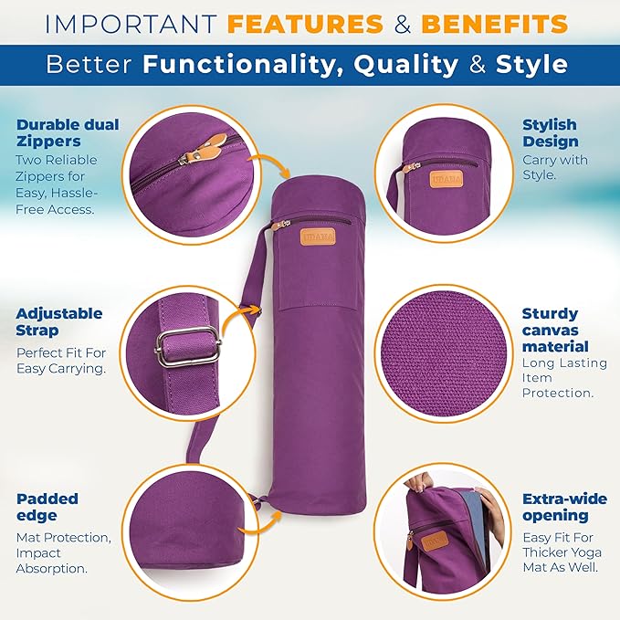 UDANA Yoga Mat Bag, Large – Fits Thick Mats, 3 Storage Pockets, Adjustable Strap