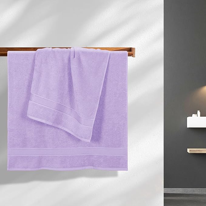 BELZZI Home Ultra Soft 4 Pack Oversized Bath Towel Set 27x54, Cotton Compact Bath Towels, Highly Absorbant Eco-Friendly Quickdry & Lightweight Towel, Ideal for Gym Travel Camp Pool - Purple