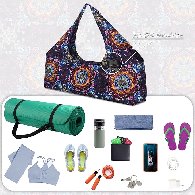 Large Yoga Mat Bag Yoga Bags and Carriers Fits All You Stuff Yoga Tote Bag with Yoga Mat Strap, Elastic Pockets and Zipper Pockets