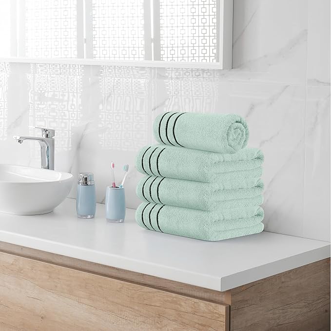 MyOwn Ultra Soft 4 Pack Oversized Bath Towel Set 27x54 inches, 100% Cotton Bath Towels, Highly Absorbant Compact Quickdry & Lightweight Towel, Ideal for Gym Travel Camp Pool - Sea Green
