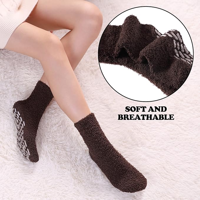 FNOVCO Non Slip Socks for Women Winter Warm Cozy Fuzzy Slipper Socks Soft Fluffy Hospital Socks with Grips