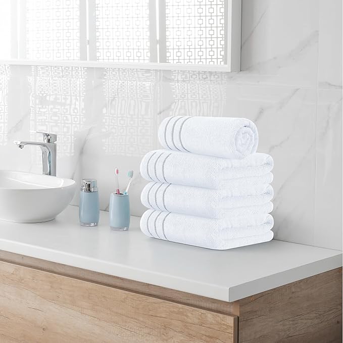 MyOwn Ultra Soft 4 Pack Oversized Bath Towel Set 27x54 inches, 100% Cotton Bath Towels, Highly Absorbant Compact Quickdry & Lightweight Towel, Ideal for Gym Travel Camp Pool - White