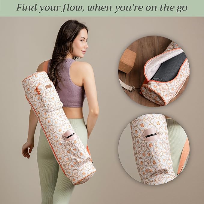 Maison d' Hermine Yoga Mat bag, Cylindrical bag for Woman&Men, yoga mat Bag &Adjustable shoulder straps Yoga Mat Carrier Bag with Drawstring Water Bottle Pocket and zipper pocket