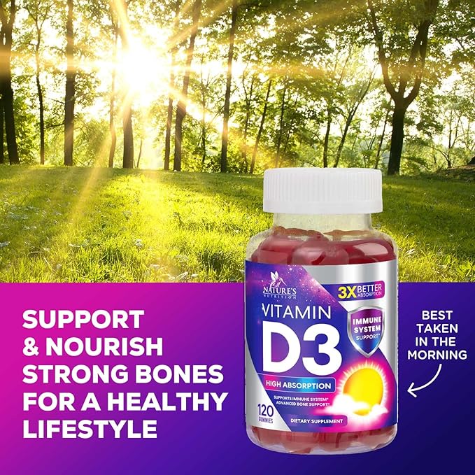 Vitamin D3 Gummy 5000 IU (125 mcg) - Dietary Vitamins D Supplement for Women & Men - Bone, Teeth, Muscle & Immune Health Support, High Potency VIT D3 Nature's Non-GMO & Gluten Free - 120 Gummies