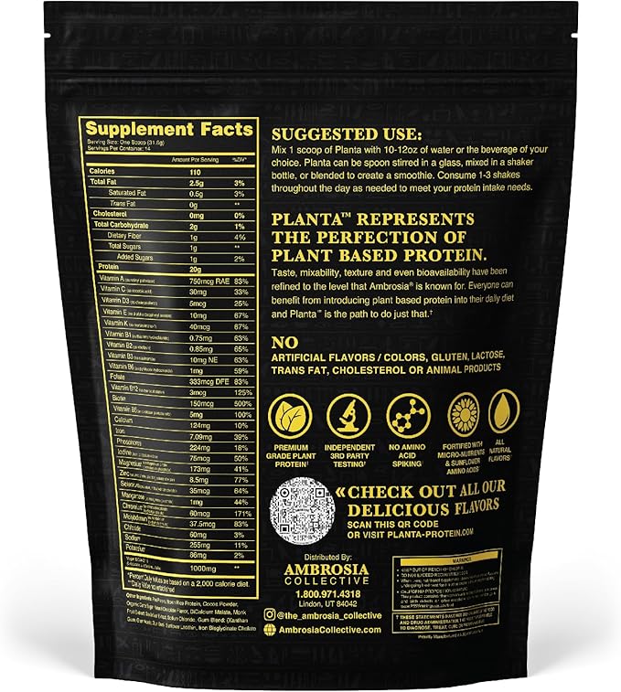 Ambrosia Planta - Premium Plant-Based Protein | Vegan & Keto Friendly | Gourmet Flavors with No Bloating or Stomach Upset | No Added Sugar | 14 Servings | (Melted Chocolate)