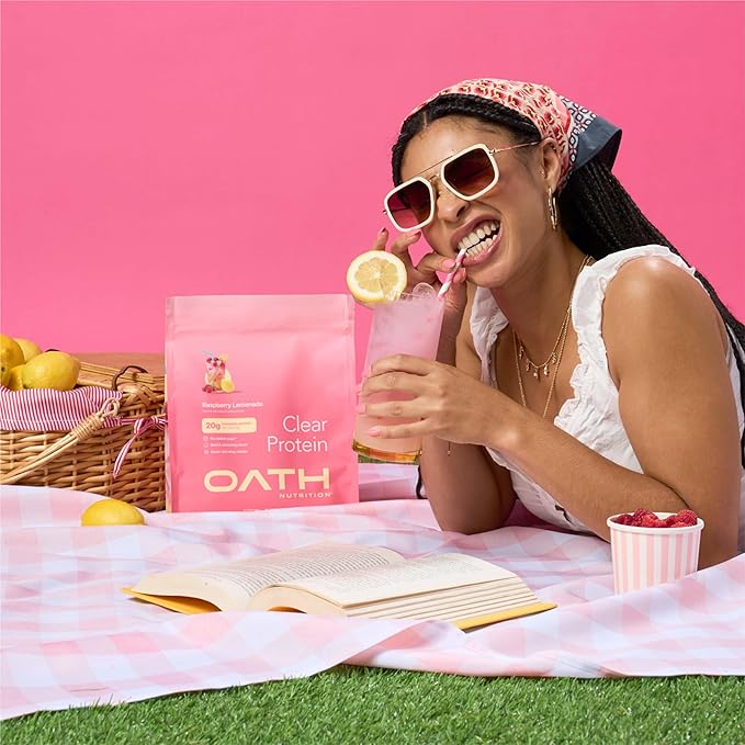 Oath Nutrition Clear Whey Isolate Protein Powder, Raspberry Lemonade, 20g Complete Protein per Serving, No Added Sugar, Grass-Fed, 18 Servings