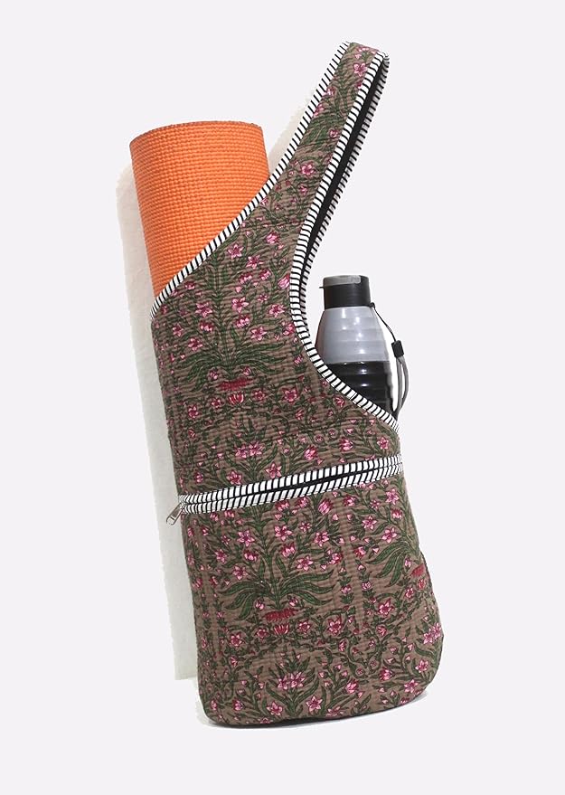 INDIAN CRAFT CASTLE Yoga Mat Bag | Tote Mat Bag | Sling Yoga Tote w/Large Side Pocket & Zipper Pocket | Yoga Mat Carrier Fits Most Size Mats