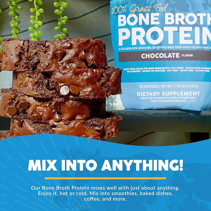 Paleovalley 100% Grass Fed Beef Bone Broth Protein Powder - Rich in Collagen Peptides for Hair, Skin, Gut Health, Bone and Joint Support - 15g Protein Per Serving - No Gluten or GMOs - Chocolate