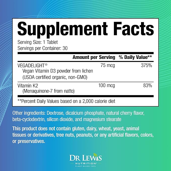 Liposomal Vitamins D3 + K2 Supplement Doctor Formulated Support for Heart, Brain, Bones, and Immune System Sourced from Plant Based Lichen and Natto - Gluten-Free, Non-GMO - 30 Chewable Vegan Tablets
