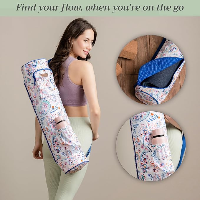 Maison d' Hermine Yoga Mat bag, Cylindrical bag for Woman&Men, yoga mat Bag &Adjustable shoulder straps Yoga Mat Carrier Bag with Drawstring Water Bottle Pocket and zipper pocket