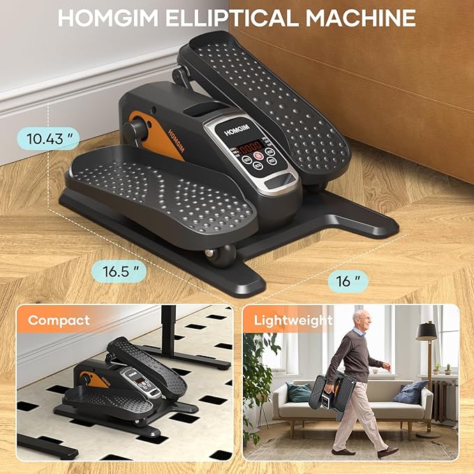 HOMGIM Under Desk Elliptical Machine - Quiet Motorized Leg Exerciser with Smart Remote, 12-Speed Manual Programs Auto/3 Auto Programs LCD Display & Bidirectional Motion for Home/Office