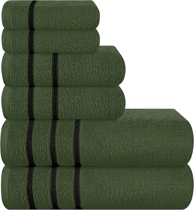 MyOwn Ultra Soft 6 Pack Cotton Towel Set, Contains 2 Bath Towels 28x55 inch, 2 Hand Towels 16x24 inch & 2 Wash Coths 12x12 inch, Ideal Everyday use, Compact & Lightweight - Olive Green, 71657