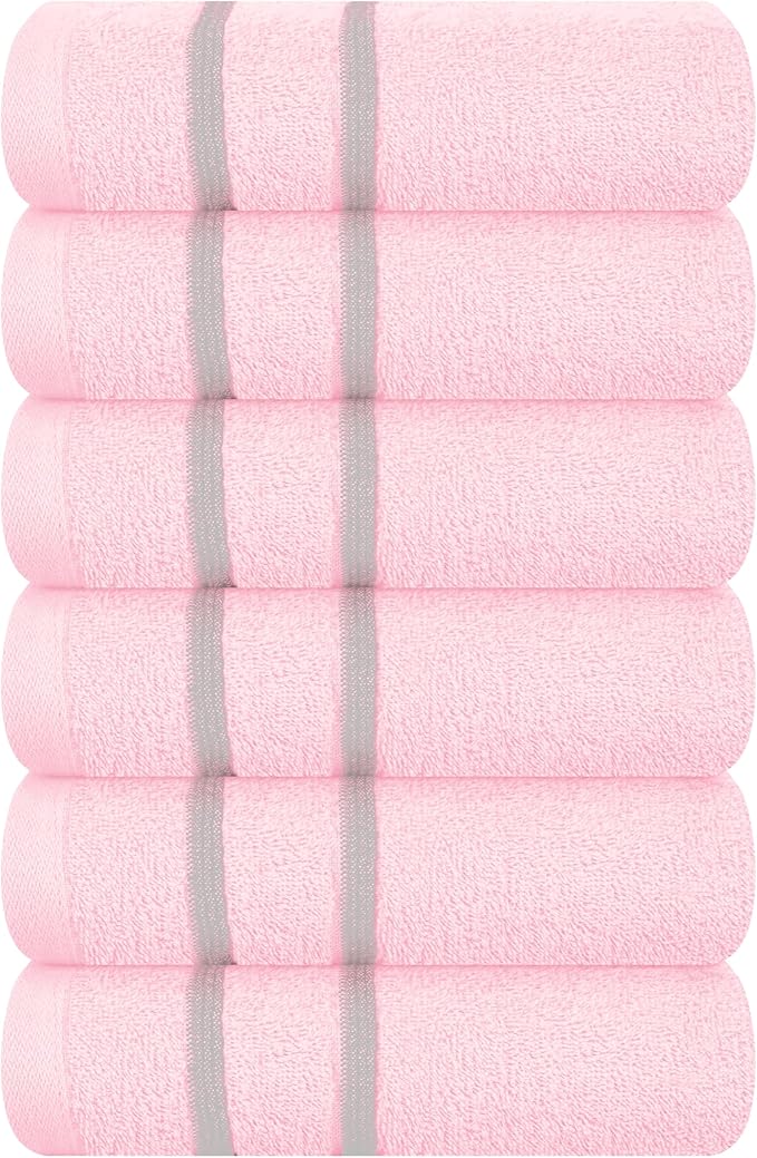 MyOwn Ultra Soft Cotton 6 -Piece Hand Towel Set 16x24 Inch, Ideal for use in Bathroom, Kitchen, Gym, Spa & General Cleaning, Compact & Lightweight Multi Purpose Hand Towels - Pink