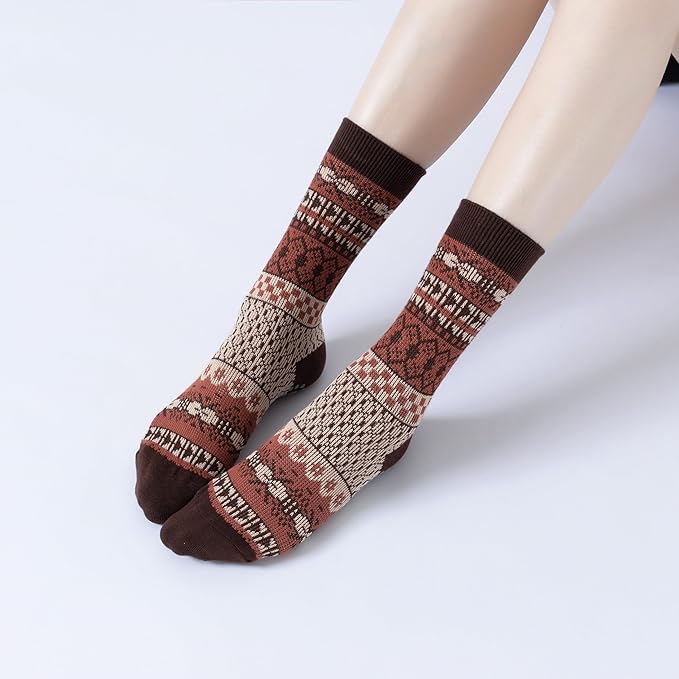 Yoga Pilates Socks with Grips for Women Knit Patterned Non Slip Cushioned Crew Socks for Barre Ballet Dance