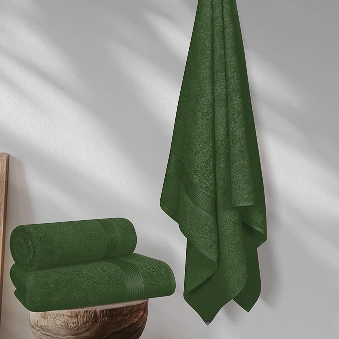 BELZZI Home Ultra Soft 4 Pack Oversized Bath Towel Set 27x54, Cotton Compact Bath Towels, Highly Absorbant Eco-Friendly Quickdry & Lightweight Towel, Ideal for Gym Travel Camp Pool - Olive Green