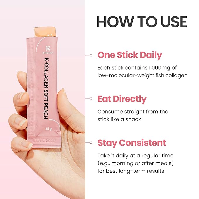 K-Nutra K-Collagen Soft Peach (15.9oz, 30 Sticks) - Holiday Gifts - Skin, Hair, Nail Health, Tasty Jelly, Fast Absorption. Low-Molecular Marine Collagen, Vitamin C