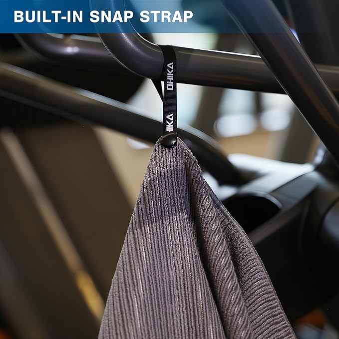 Microfiber Gym Towels with Snap Strap Closure, Ribbed Pattern Sports Towels for Yoga, Home and Outdoor Activities, 27” x 16”, 6 Pack, Grey