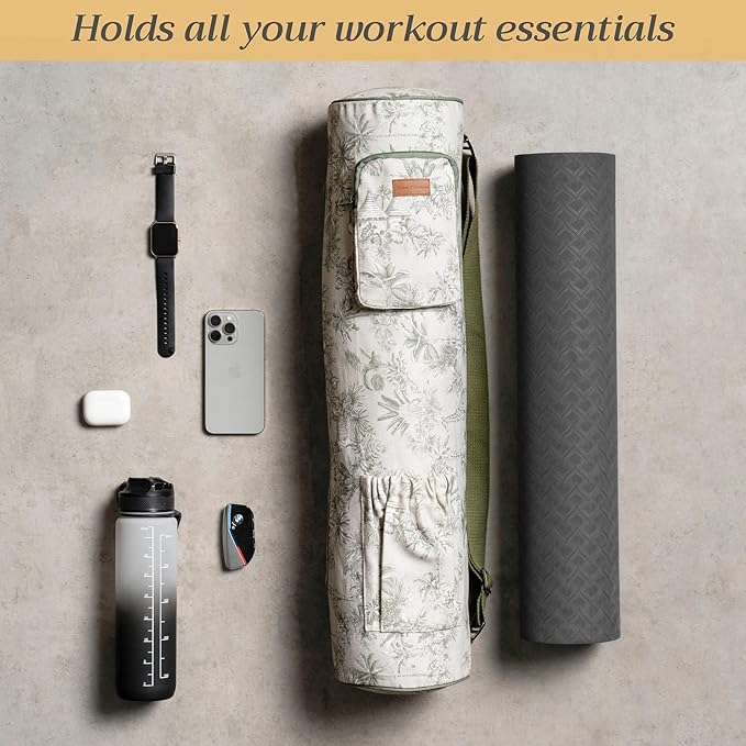Maison d' Hermine Yoga Mat bag, Cylindrical bag for Woman&Men, yoga mat Bag &Adjustable shoulder straps Yoga Mat Carrier Bag with Drawstring Water Bottle Pocket and zipper pocket