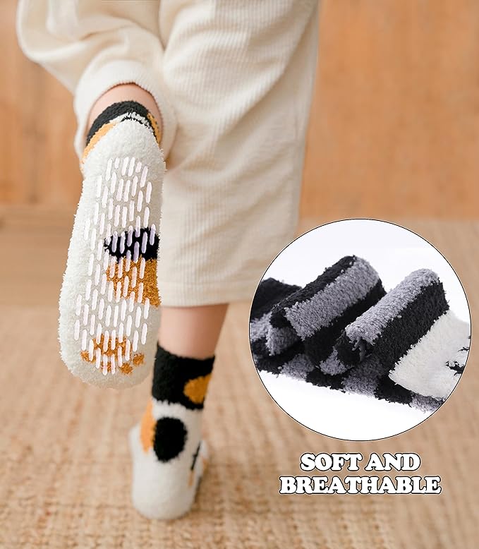 FNOVCO Non Slip Socks for Women Winter Warm Cozy Fuzzy Slipper Socks Soft Fluffy Hospital Socks with Grips