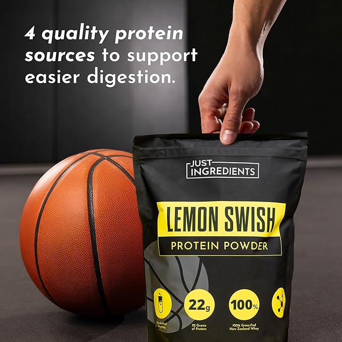 JUST INGREDIENTS Lemon Swish Protein Powder - Grass-Fed Whey, Lemon Flavor - 1.44 lb,