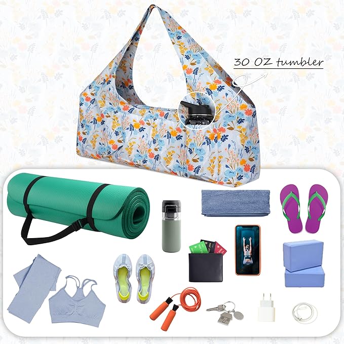 Large Yoga Mat Bag Yoga Bags and Carriers Fits All You Stuff Yoga Tote Bag with Yoga Mat Strap, Elastic Pockets and Zipper Pockets