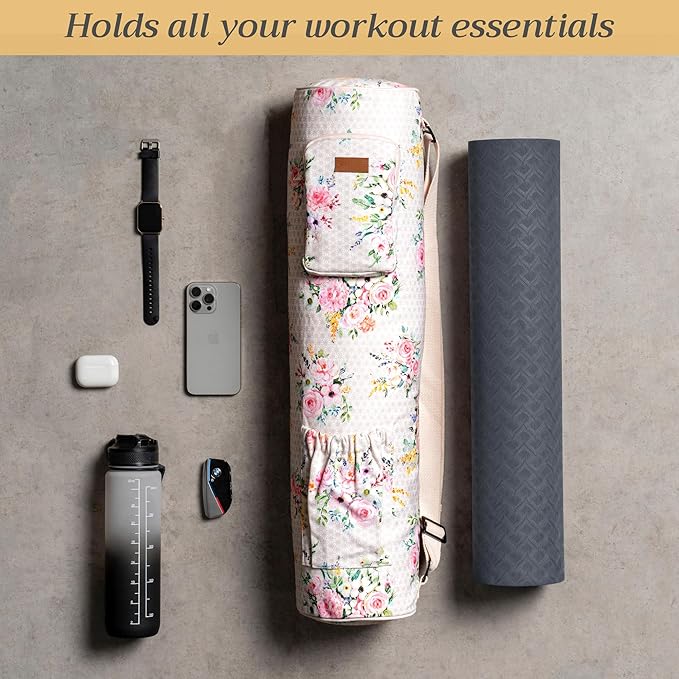 Maison d' Hermine Yoga Mat bag, Cylindrical bag for Woman&Men, yoga mat Bag &Adjustable shoulder straps Yoga Mat Carrier Bag with Drawstring Water Bottle Pocket and zipper pocket