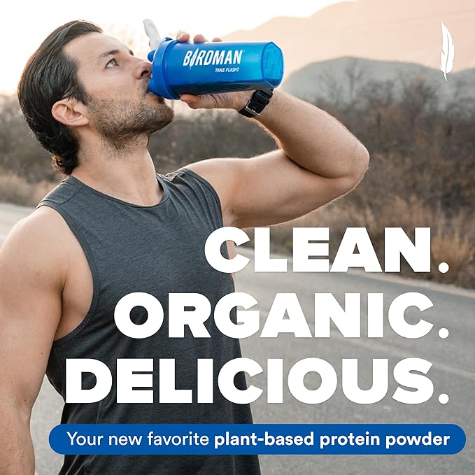 BIRDMAN Falcon Vegan Protein Powder Organic, Stevia & Sugar Free, Plant Based Protein, Low Carb, Dairy Free, Keto, Non Whey Protein, Probiotic, Pea Protein | Chocolate Flavor - 18 Servings - 1.32lb