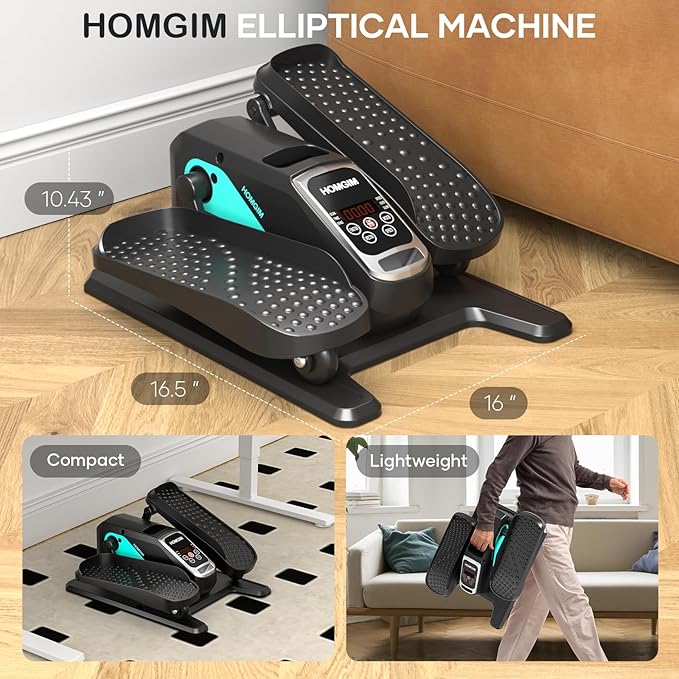 HOMGIM Under Desk Elliptical Machine - Quiet Motorized Leg Exerciser with Smart Remote, 12-Speed Manual Programs Auto/3 Auto Programs LCD Display & Bidirectional Motion for Home/Office