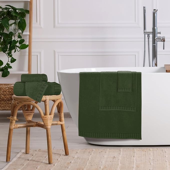 Ultra Soft 6 Pack Cotton Towel Set, Contains 2 Bath Towels 28x55 inch, 2 Hand Towels 16x24 inch & 2 Wash Coths 12x12 inch, Ideal Everyday use, Compact & Lightweight - Olive Green