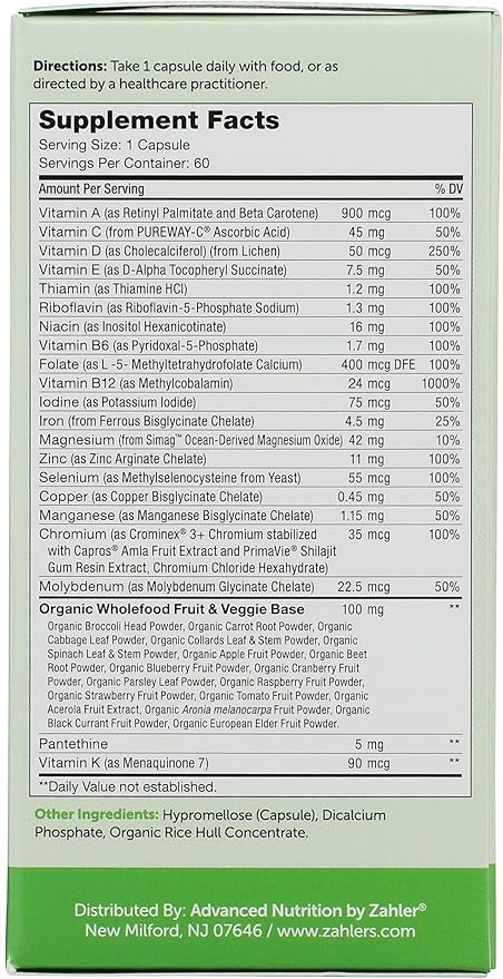 Zahler - One Daily Vegan Multivitamins for Women & Men (60 Count) Kosher Multivitamin - Essential Vitamins & Minerals with Whole Food Spectra Blend - Vegetarian and Vegan Vitamins for Adults