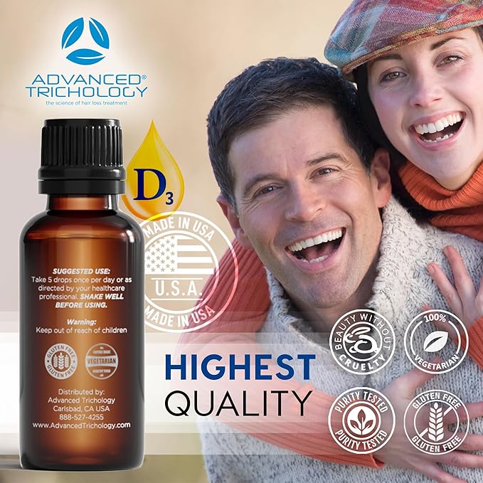 Advanced Trichology Vegetarian Liquid Vitamin D3-5000 iu High Absorption - 1000 iu per Drop - 6 Month Supply - Gluten Free 365 VIT D - 1 Fluid Ounce (Pack of 1)