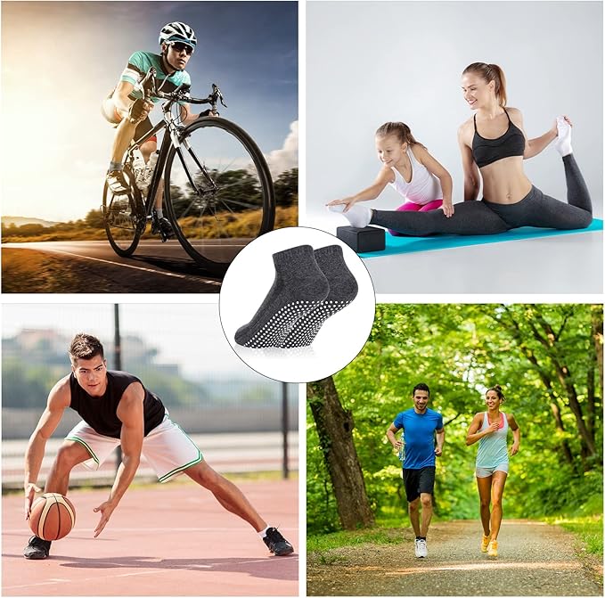 Jspupifip 4 Pairs Non Slip Yoga Socks with Grips for Women Men Pilates Grippy Socks Cotton Barre Hospital Home