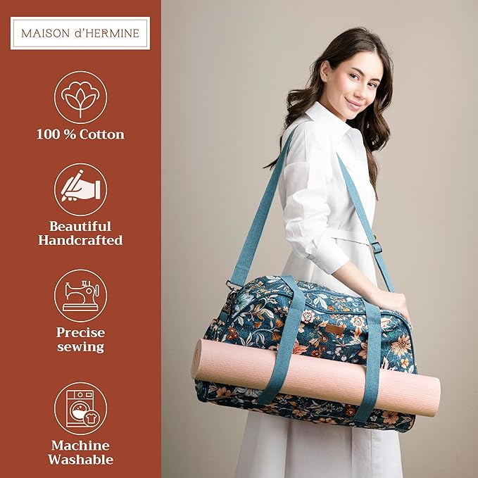 Maison d' Hermine Yoga Mat bag, Cylindrical bag for Woman&Men, yoga mat Bag &Adjustable shoulder straps Yoga Mat Carrier Bag with Drawstring Water Bottle Pocket and zipper pocket