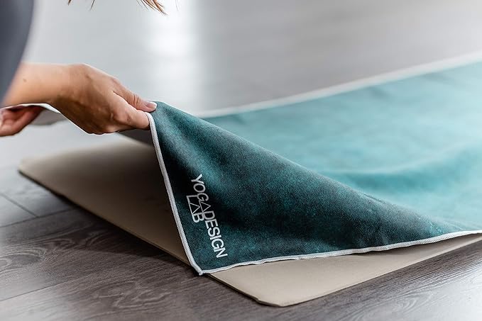 Yoga Design LAB | The HOT Yoga Towel | Premium Non Slip Colorful Towel | Designed in Bali | Eco Printed + Quick Dry + Mat Sized | Ideal for Hot Yoga, Bikram, Ashtanga, Sport, Travel! (Aegean Green,)