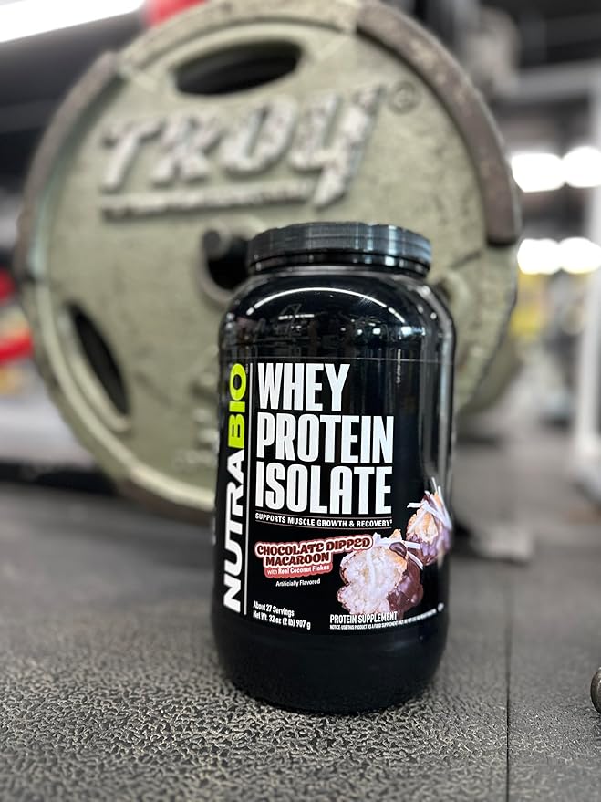 NutraBio 100% Whey Protein Isolate Protein Powder, 25g Protein with Complete Amino Acid Profile, Non-GMO, Soy & Gluten Free, Low Carb, Low Calorie Whey Protein Powder, Chocolate Dipped Macaroon, 2 Lbs