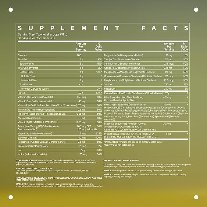 LTH Fuel Vegan & All-in-One - Trusted by Life Time Members - 30g Protein - Plant-Based Protein Meal Replacement - Vitamins, Minerals, Digestive Enzymes & Probiotics - Chocolate, 20 Servings