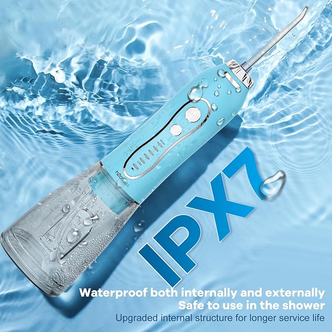Water Dental Flosser Teeth Cleaner Pick, H2ofloss Cordless Portable Oral Irrigator,5 Mode IPX7 Waterproof Teeth Picks 300ML Rechargeable WaterFlosser for Teeth Cleaning Sky Blue