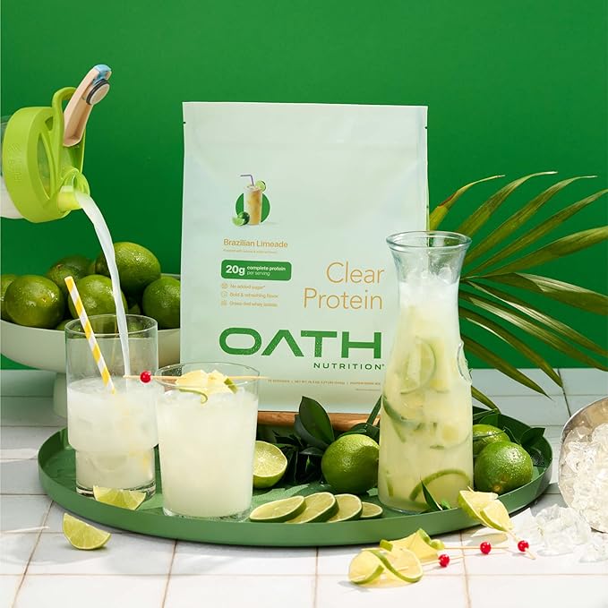 Oath Nutrition Clear Whey Isolate Protein Powder, Brazilian Limeade, 20g Complete Protein per Serving, No Added Sugar, Grass-Fed, 18 Servings