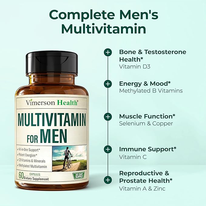 Multivitamin for Men – Methylated Mens Multivitamins & Multiminerals Capsules with Vitamin B12, A, D, C, Zinc, Magnesium & More for Complete Daily Support – High Potency Bioavailable Vitamins for Men